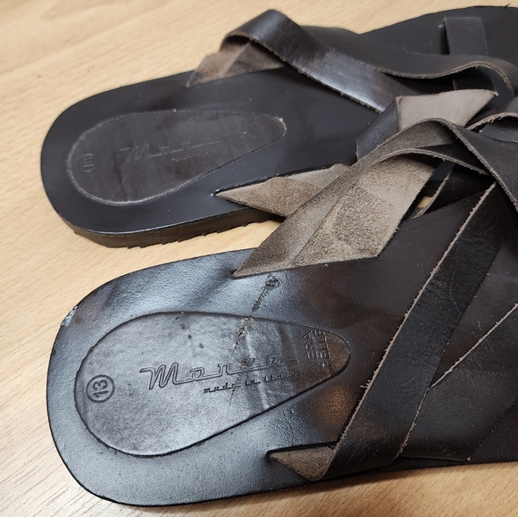 Morza Italian Brown Leather Stappy Slide On Flat Sandals Mens Size 13 main image 4